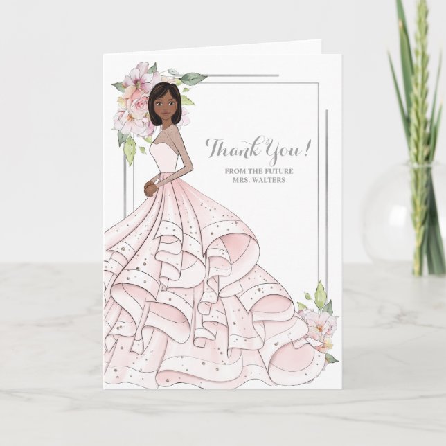 African American  Bride Bridal Shower Future Mrs Thank You Card (Front)