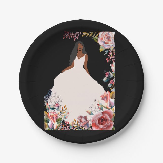 African American Bride Bridal Shower Paper Plate (Front)