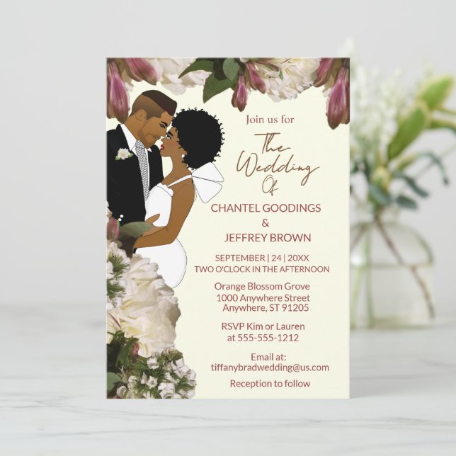 African American Bride & Groom Cream Wedding Invitation (Standing Front)