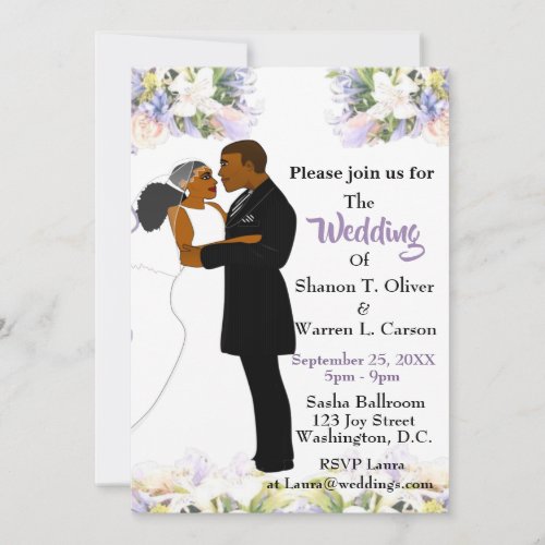 African American Bride  Groom Floral Wedding Invi Invitation