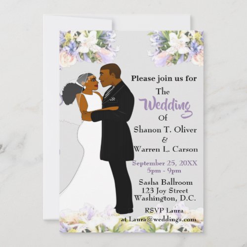 African American Bride  Groom Floral Wedding Invi Invitation