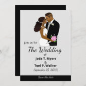 African American Bride & Groom Silver Wedding Invitation (Front/Back)