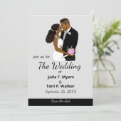 African American Bride & Groom Silver Wedding Invitation (Standing Front)