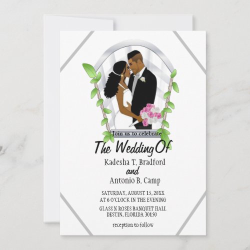 African American Bride  Groom White Wedding  Invi Invitation