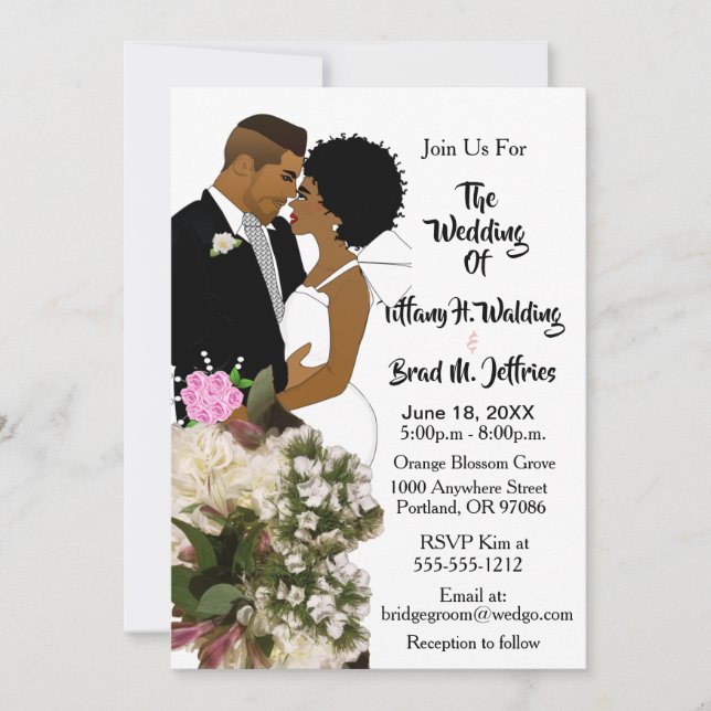 African American Bride & Groom White Wedding  Invitation (Front)