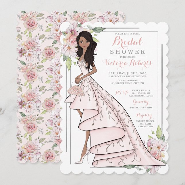 African American Bride in Gown Bridal Shower Invitation (Front/Back)