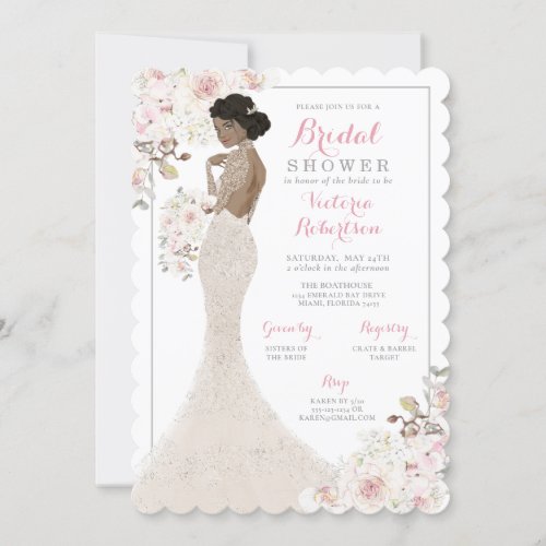 African American Bride in Gown Bridal Shower Invitation