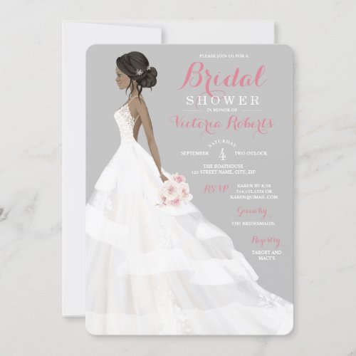 African American Bride Lace Gown Bridal Shower Invitation