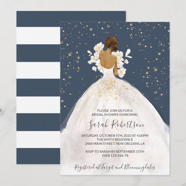 African American Bride, Wedding Dress, Bridal Invitation (Front/Back)