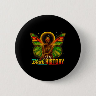 African American Butterfly Kid Girl I Am Black His Button