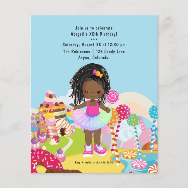 African American Candy Land Girl Birthday Party Flyer (Front)
