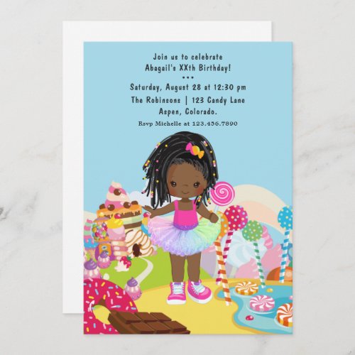 African American Candy Land Girl Birthday Party In Invitation