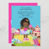 African American Candy Land Girl Birthday Party Invitation