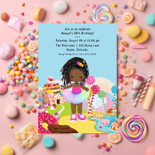 African American Candy Land Girl Birthday Party Invitation