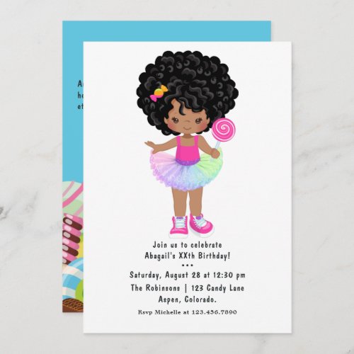 African American Candy Land Girl Birthday Party Invitation