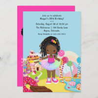 African American Candy Land Girl Birthday Party Invitation