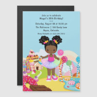 African American Candy Land Girl Birthday Party Magnetic Invitation