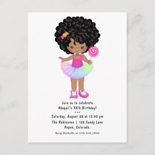 African American Candyland Girl Birthday Party Postcard