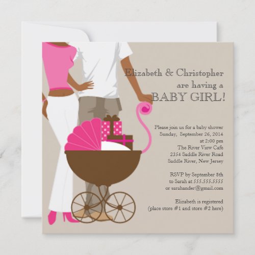 African American Carriage Couple Baby Shower Custom Invites