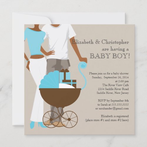 African American Carriage Couple Baby Shower Personalized Invitations