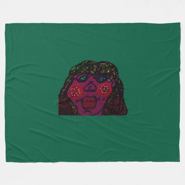 African-American Cartoon Character Portrait Fleece Blanket (Front (Horizontal))