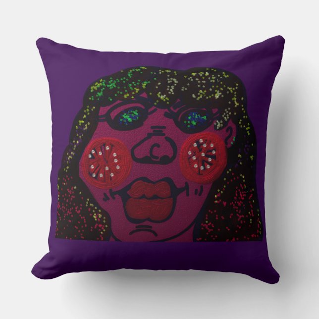African-American Cartoon Character Portrait Throw Pillow (Front)
