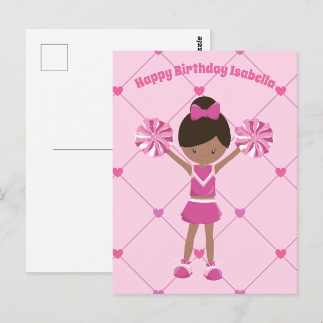 African American Cheerleader Custom Birthday Girl Postcard (Front/Back)