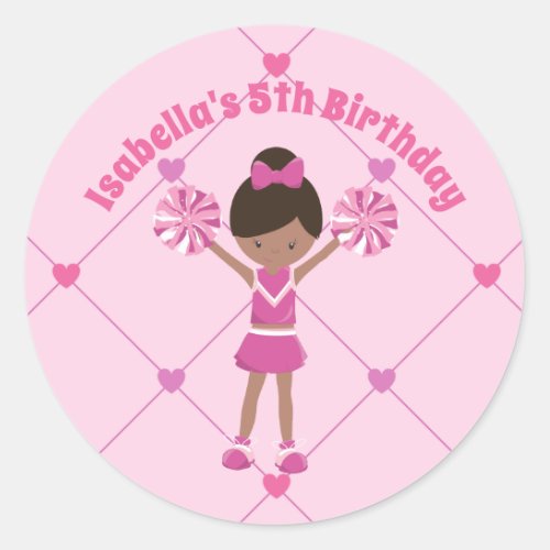 African American Cheerleader Custom Birthday Party Classic Round Sticker