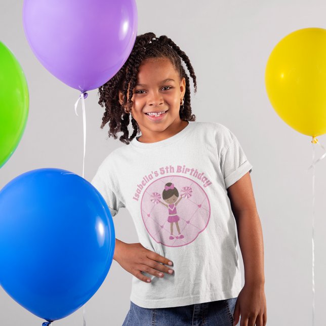 African American Cheerleader Girls Birthday Party T-Shirt (Creator Uploaded)