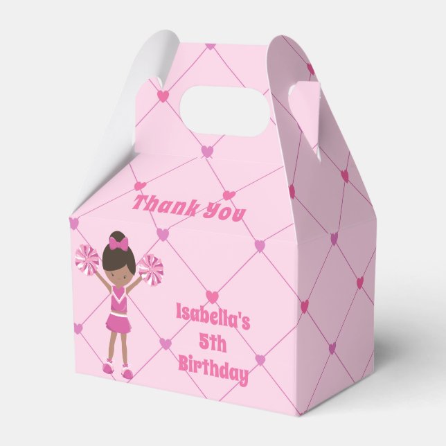 African American Cheerleader Pink Birthday Party Favor Boxes (Front Side)