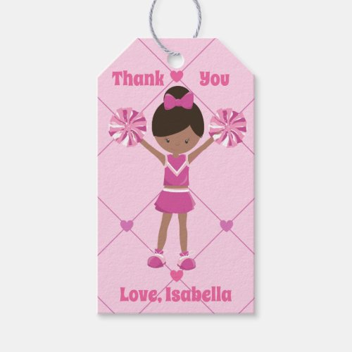 African American Cheerleader Pink Birthday Party Gift Tags