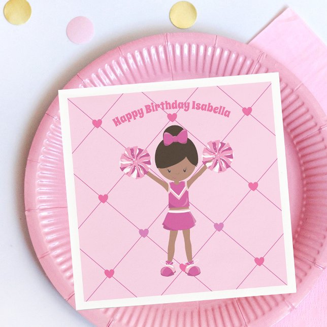 African American Cheerleader Pink Birthday Party Napkins (Creator Uploaded)