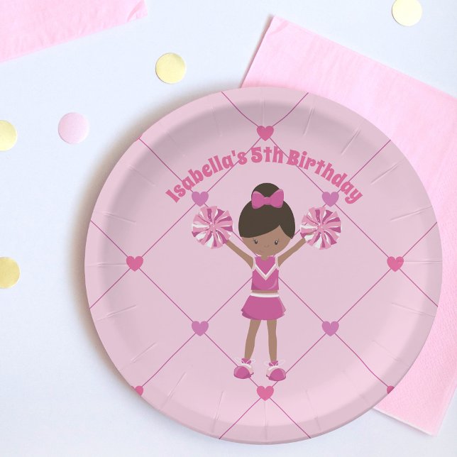 African American Cheerleader Pink Birthday Party Paper Plates (Creator Uploaded)