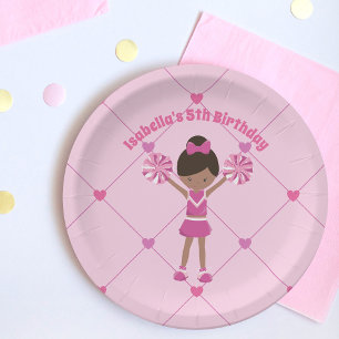 African American Cheerleader Pink Birthday Party Paper Plates