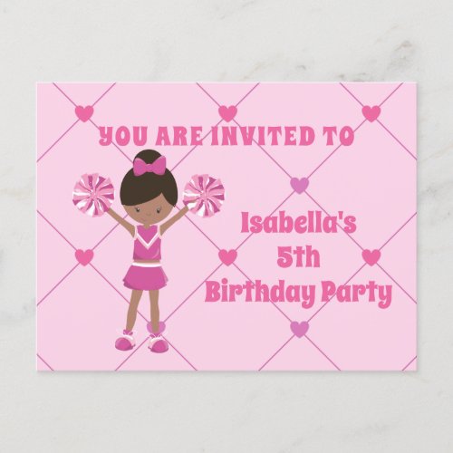 African American Cheerleader Pink Birthday Party Postcard