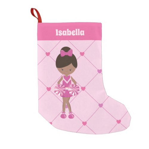 African American Cheerleader Pink Personalized Small Christmas Stocking
