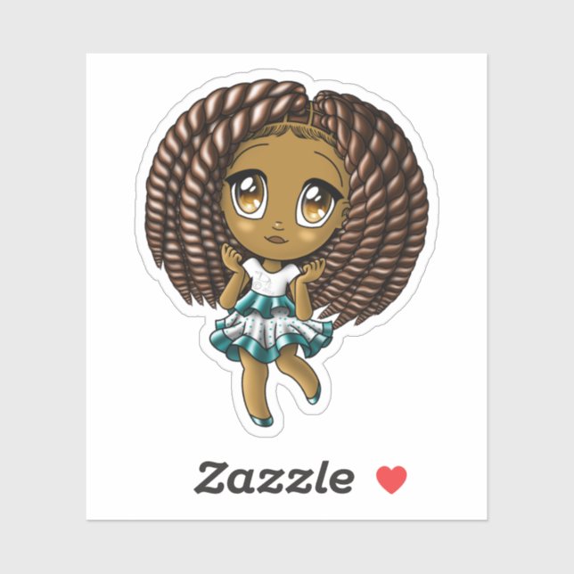 African American Chibi Girl Sticker (Sheet)