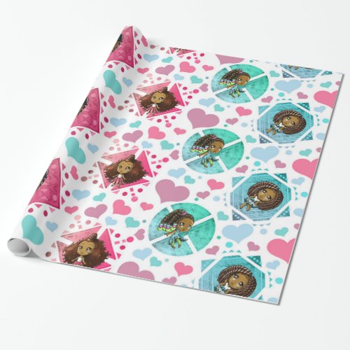 African American Chibi Girls Wrapping Paper