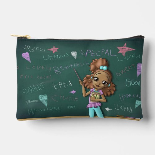 African American Child and Positive Words Accessory Pouch