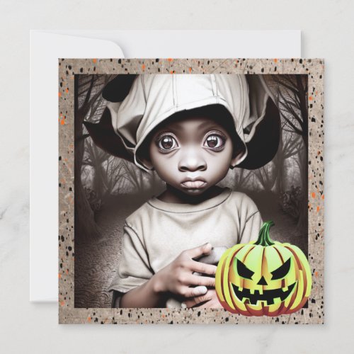 African_American  Child with Big Eyes Halloween Invitation