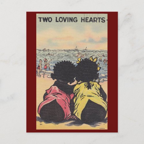 African American Children Beach Vintage Valentine Postcard