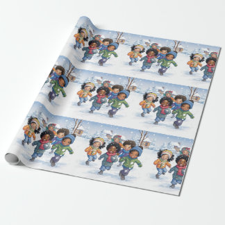 African American Children Playing in Snow Wrapping Paper