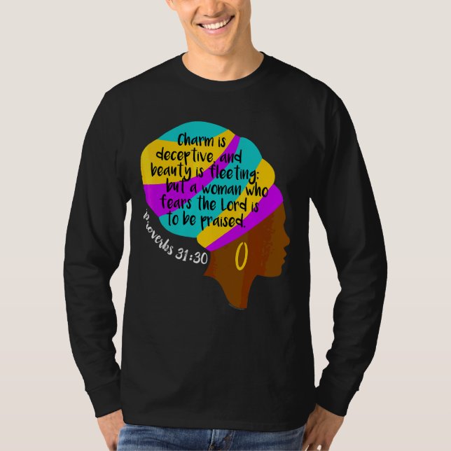 African American Christian Bible Verse Black Hair  T-Shirt (Front)