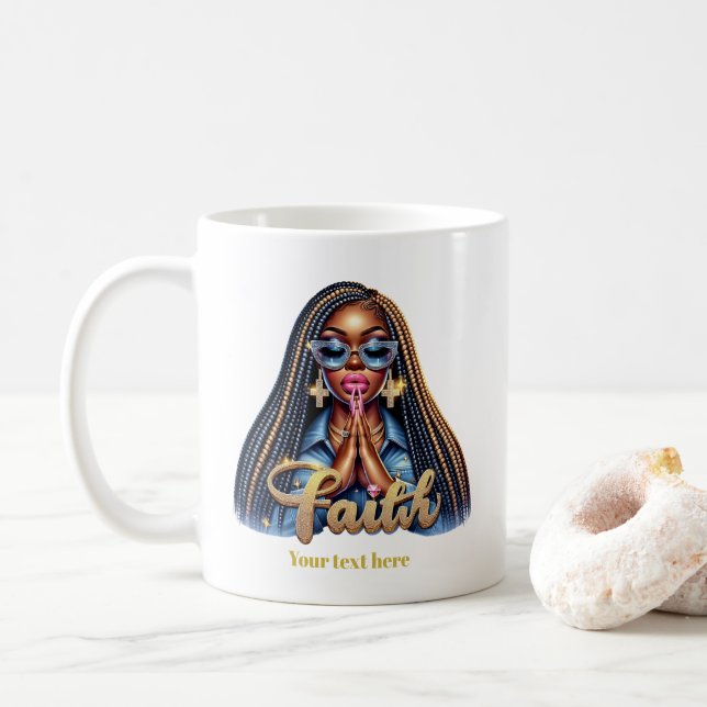 African American Christian Faith Personalized Pray Coffee Mug (With Donut)