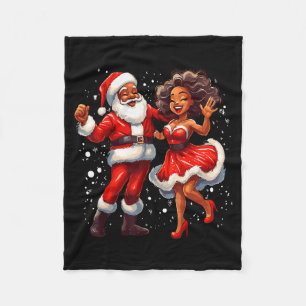 African American Christmas African Santa Mrs Claus Fleece Blanket