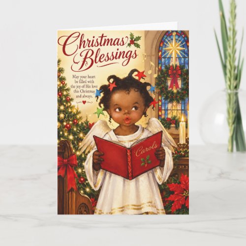 African American Christmas Child Singing Carols Card