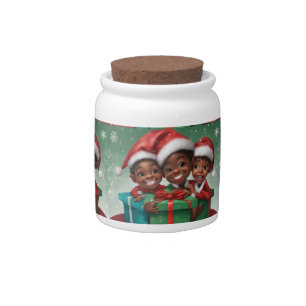 African American Christmas Elf  Candy Jar