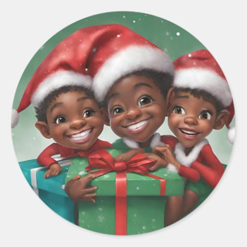 African American Christmas Elf  Classic Round Sticker