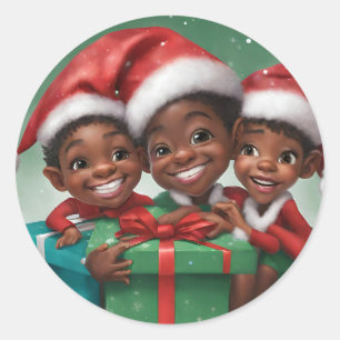 African American Christmas Elf Classic Round Sticker