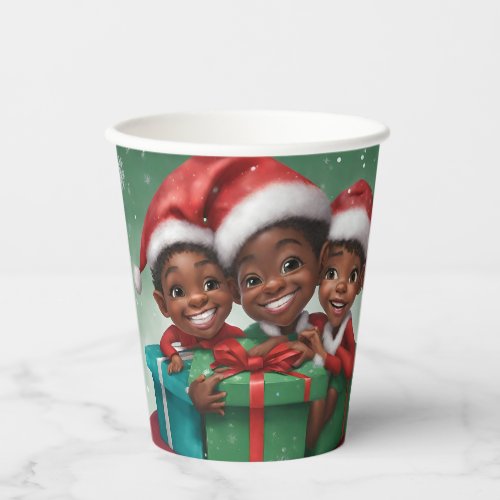 African American Christmas Elf  Paper Cups